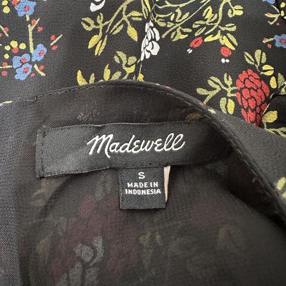 Madewell Top Women Size Small Bird Floral Dark Cottagecore Ruffle Peplum Blouse - Picture 11 of 14